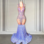 Luxury Lilac Crystal Mermaid Prom Dress