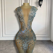 Luxury Silver Crystals Mini Birthday Dress