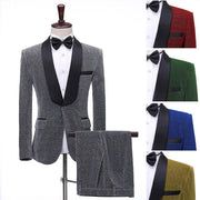 Male Host Green Fruit Collar Bright Silk Suit – Stage & Performance Attire