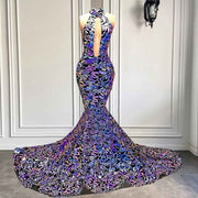 Long Sparkly Sexy Mermaid Sequin Prom Gown - Backless Velvet Gala Dress