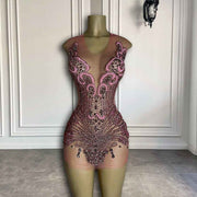 Sparkly Pink Crystals Sheer Mesh Birthday Dress