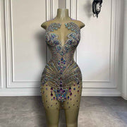 Luxury Crystals Sheer Mesh Sparkly Beads Birthday Dress