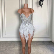 Scalloped Crystal White Cocktail Dress