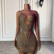 See Through Silver Diamond Beaded Crystal Birthday Dress
