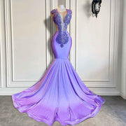 Sexy Mermaid Handmade Beaded Diamond Lavender Mermaid Prom Dress