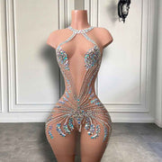 Glamorous See-Through Crystal Mini Birthday Party Dress
