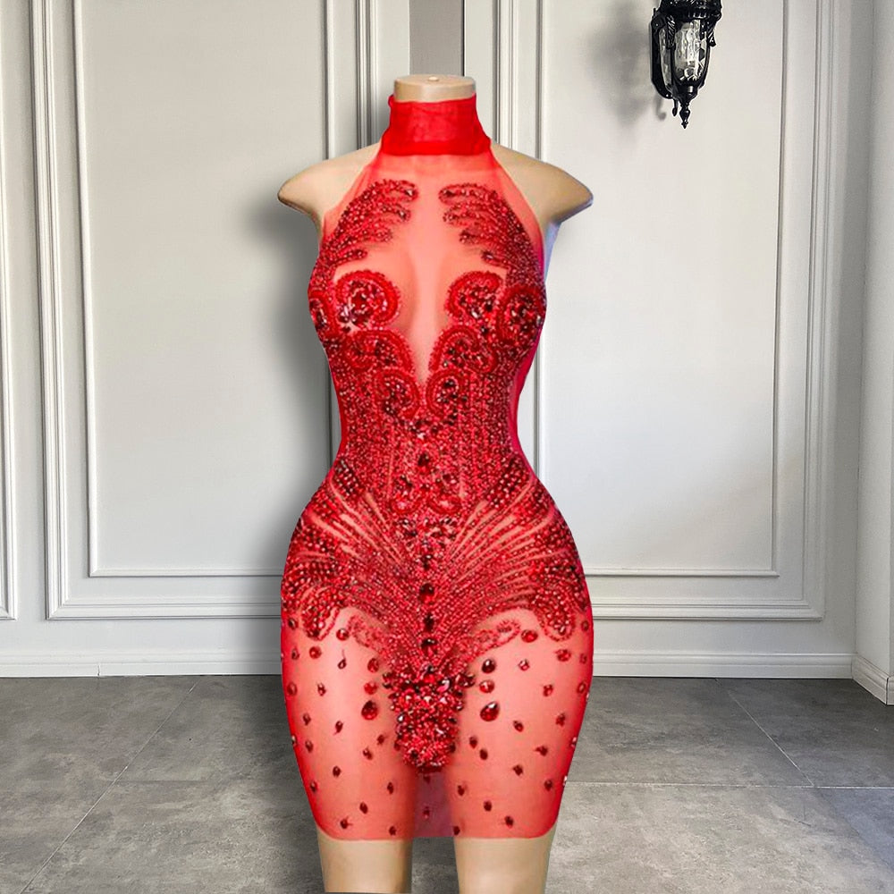 Red Sexy Sheer High Neck Birthday Dress – Envious Designs