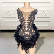 Sexy See Through Sparkly Beaded Feathers Birthday Dress