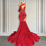 Crystal Red One-Shoulder Mermaid Prom Dress