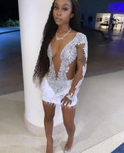 Sparkly Crystals Beaded White Feather Birthday Dress