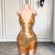 Sparkly Diamond Sexy Sheer See Through Halter Birthday Dress