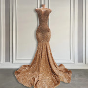Sparkly Gold Diamonds Long Prom Dress
