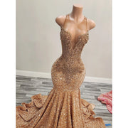 Sparkly Gold Diamonds Long Prom Dress