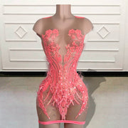 Sexy See Through Sparkly Sequin Feathers Birthday Dress