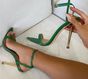 Ankle Strap Green Women High Heels Sandals Pointed Toe