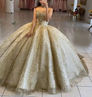 Champagne Strapless Beading Quinceanera Dress