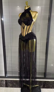 Tiana sheer rhinestone mesh bodycon bodysuit with sparkling embellishments