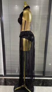 Tiana sheer rhinestone mesh bodycon bodysuit with sparkling embellishments