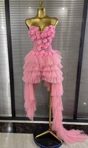 Envious Designs Makayla sexy strapless mesh ruffle floral draped party dress for birthday party styling