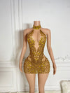 Beaded Gold Diamond Crystal Sparkly Cocktail Party Dress