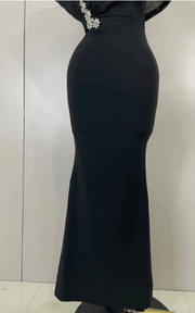 Janiya off shoulder beaded bodycon bandage maxi dress for women. Elegant luxury dress for evening parties, birthdays, and club events.