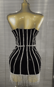 Luna Black Strapless Diamond Chain Bodycon Mini Dress