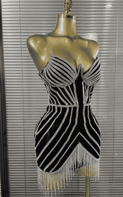 Luna Black Strapless Diamond Chain Bodycon Mini Dress