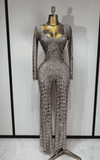Eniko Shiny Silver Sequin Diamond Performance Jumpsuit