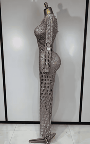 Eniko Shiny Silver Sequin Diamond Performance Jumpsuit