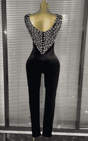Lizza Shining Crystal Velvet Bodycon Jumpsuit