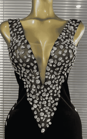 Lizza Shining Crystal Velvet Bodycon Jumpsuit