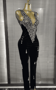 Lizza Shining Crystal Velvet Bodycon Jumpsuit