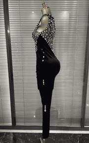 Lizza Shining Crystal Velvet Bodycon Jumpsuit