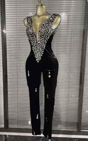 Lizza Shining Crystal Velvet Bodycon Jumpsuit