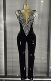 Lizza Shining Crystal Velvet Bodycon Jumpsuit