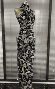 Sheryl Off Shoulder Floral Embroidered Bodycon Long Dress