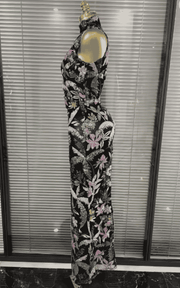 Sheryl Off Shoulder Floral Embroidered Bodycon Long Dress