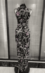Sheryl Off Shoulder Floral Embroidered Bodycon Long Dress
