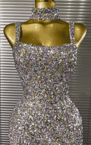 Shayna colorful sequin bodycon long gown for women. Elegant sleeveless dress for birthdays, cocktail parties, and evening events.