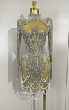 Abi Luxury Diamond Pearl Mesh Stretch Mini Dress