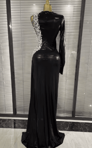 Trixie One Shoulder Beaded Long Sleeve Bodycon Maxi Gown