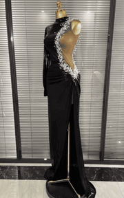 Trixie One Shoulder Beaded Long Sleeve Bodycon Maxi Gown