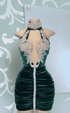 High Neck Applique Mini Birthday Cocktail Dress