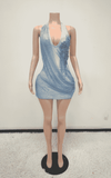 Rhinestone Draped Crystal Mesh Halter Mini Dress
