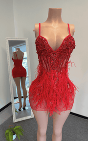Diamond crystal feather mini dress for birthday and nightclub party styling