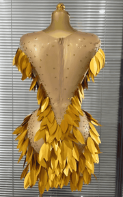 Yen sexy mesh see-through shining rhinestone 3D leaf bodycon mini dress for birthday and cocktail party styling