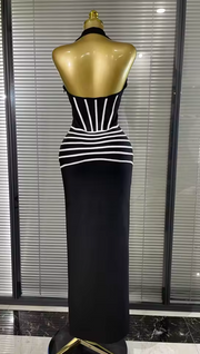 Celine black halter neck backless maxi bodycon bandage dress for birthdays and special occasions