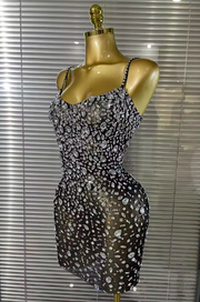 Envious Designs Yanna crystal sexy strap mesh see-through bodycon mini dress for birthday and nightclub styling
