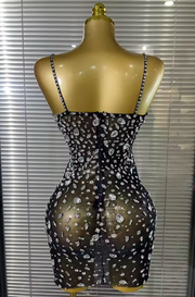 Envious Designs Yanna crystal sexy strap mesh see-through bodycon mini dress for birthday and nightclub styling