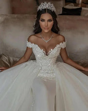 Wedding Dresses Vestido De Noiva Ball Gown V-neck Tulle Lace Crystal Beaded Elegant Wedding Gown Custom Made KB01